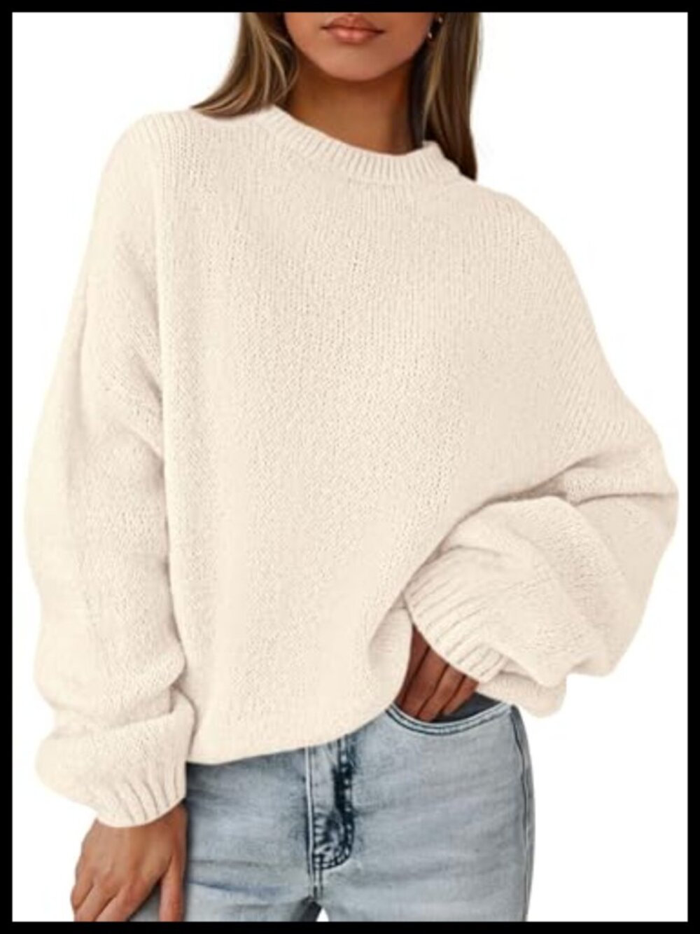 Oversized Chunky Knit Pullover Sweater Women Loose Fit Crew Neck
